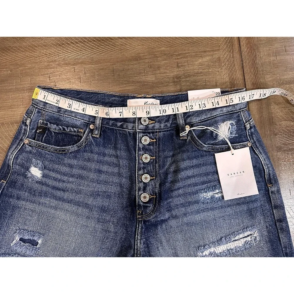NWT KANCAN Ivy High Rise Button Fly Mom Jean Shorts Distressed Frayed Size 11/29